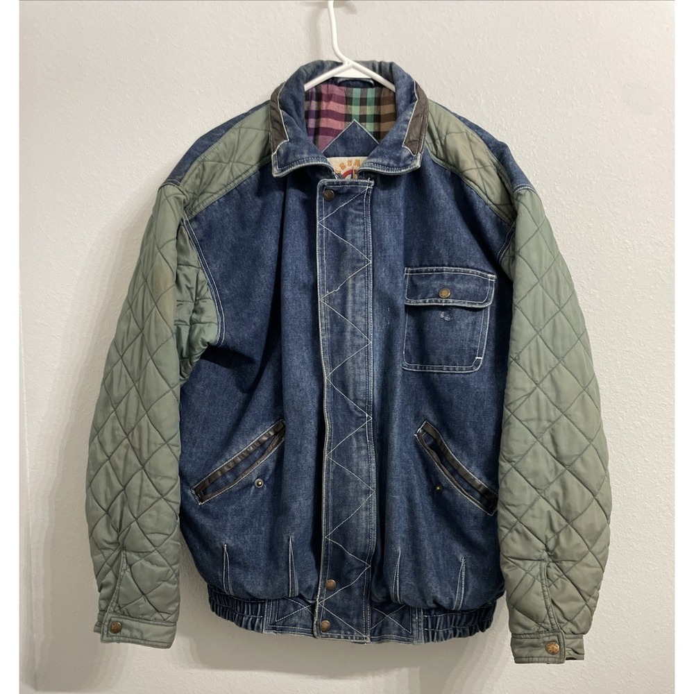 Vintage Passager Classic 90s Varsity Jacket Denim Quilted Blue Green XL READ